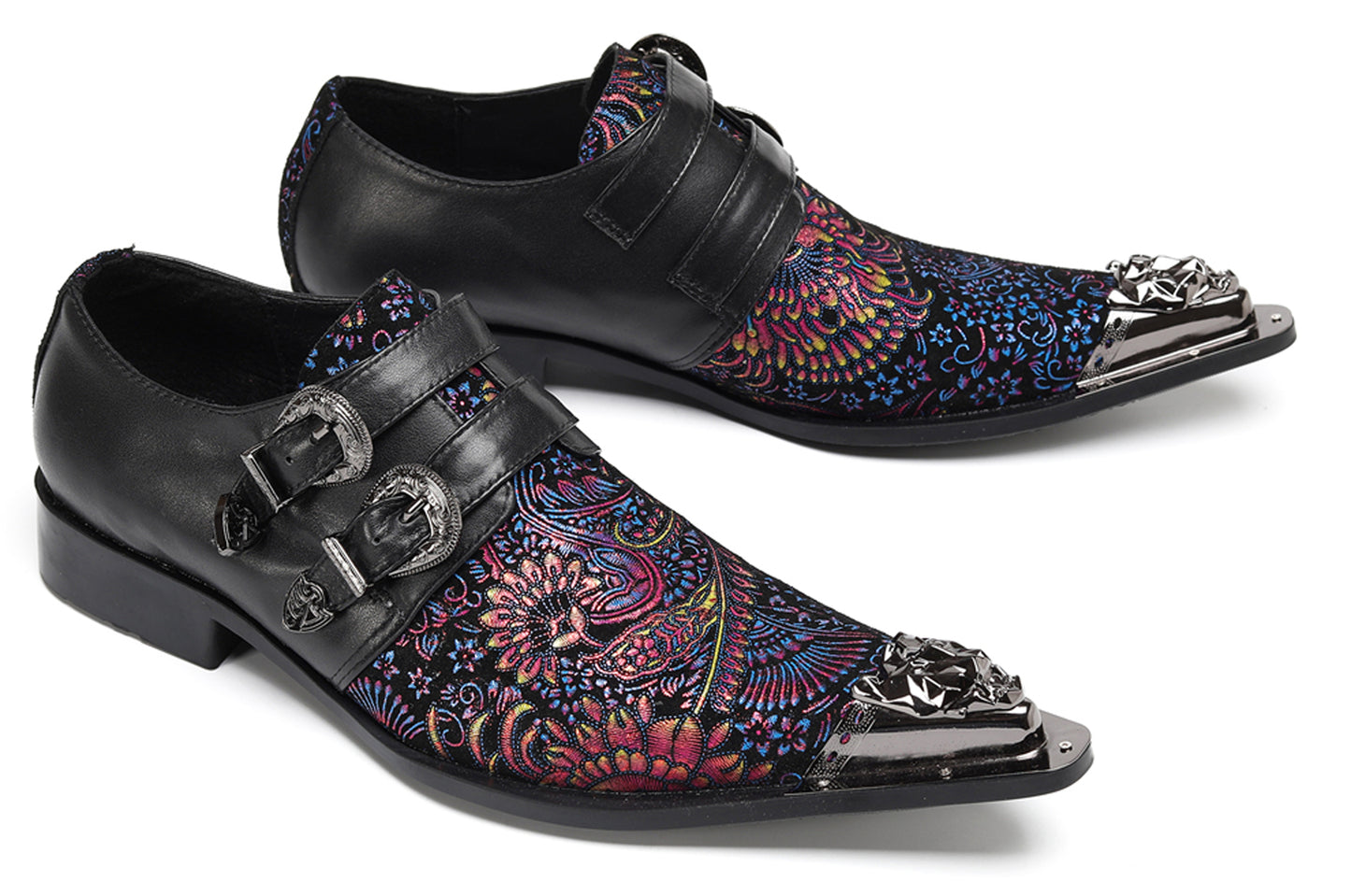 Mens Stylish Fashion Paisley Print Double Monk Strap Western Loafers