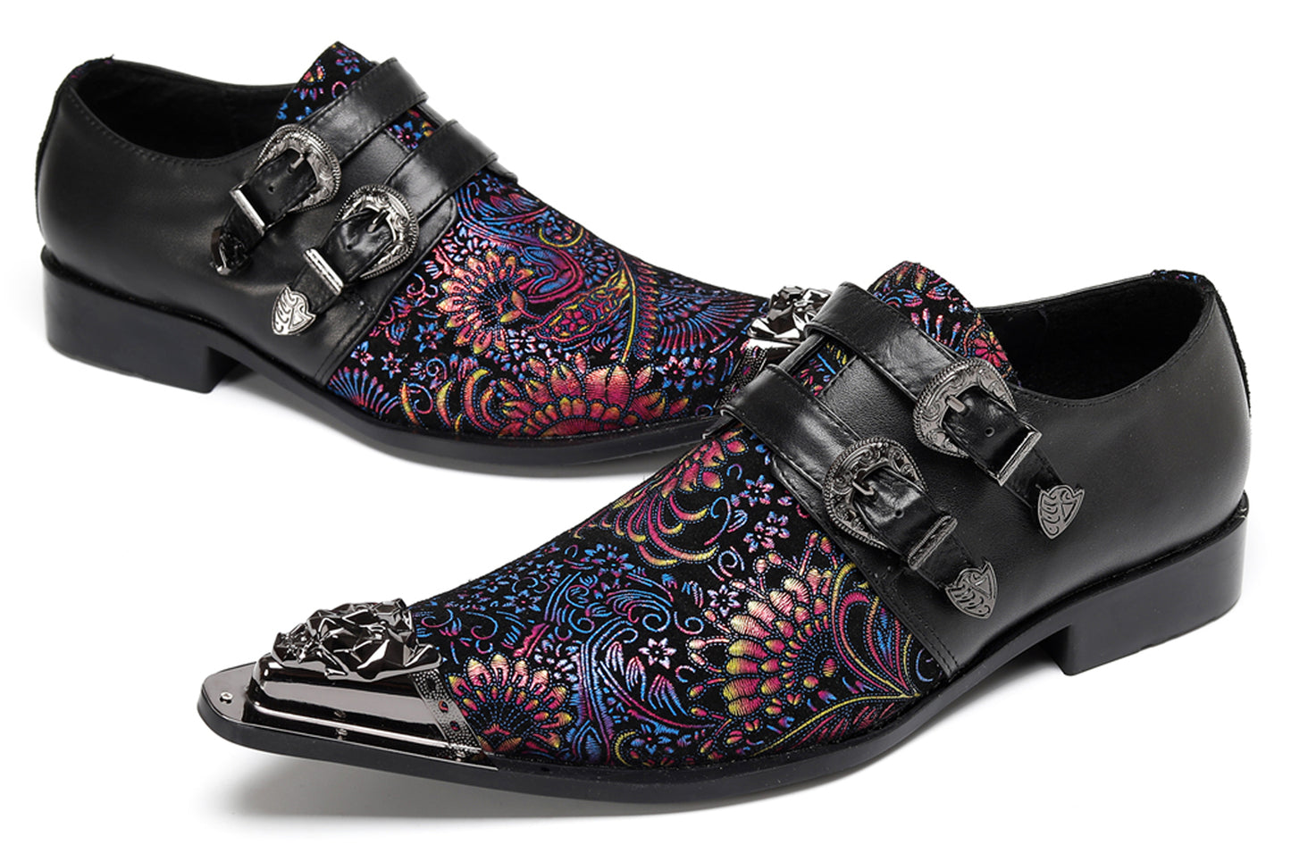 Mens Stylish Fashion Paisley Print Double Monk Strap Western Loafers