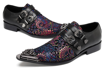 Mens Stylish Fashion Paisley Print Double Monk Strap Western Loafers
