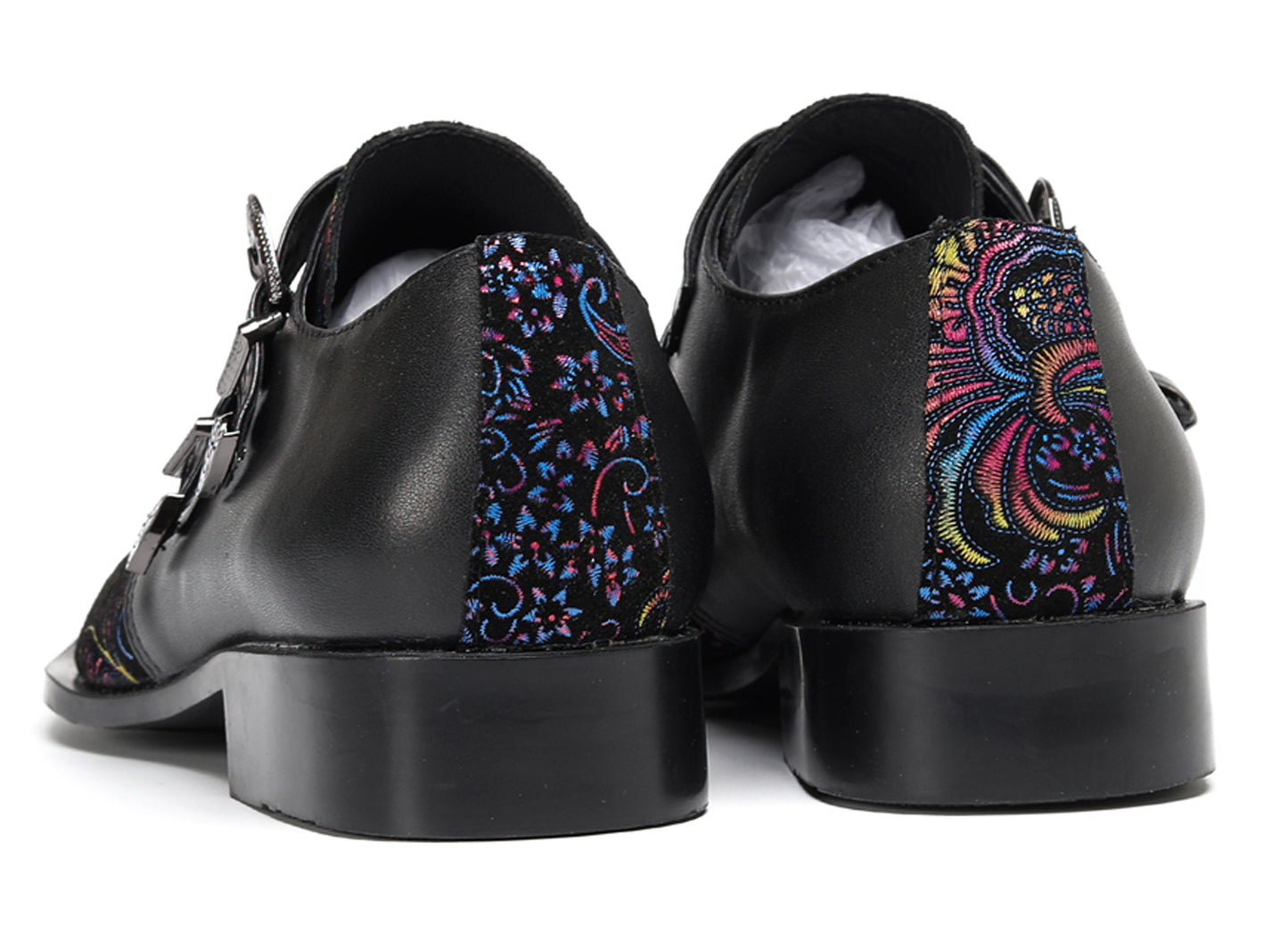 Mens Stylish Fashion Paisley Print Double Monk Strap Western Loafers