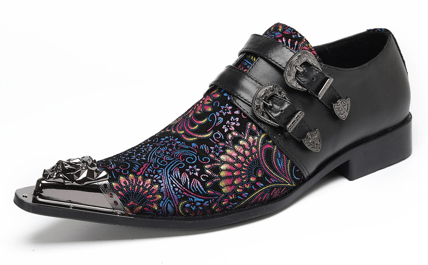 Mens Stylish Fashion Paisley Print Double Monk Strap Western Loafers