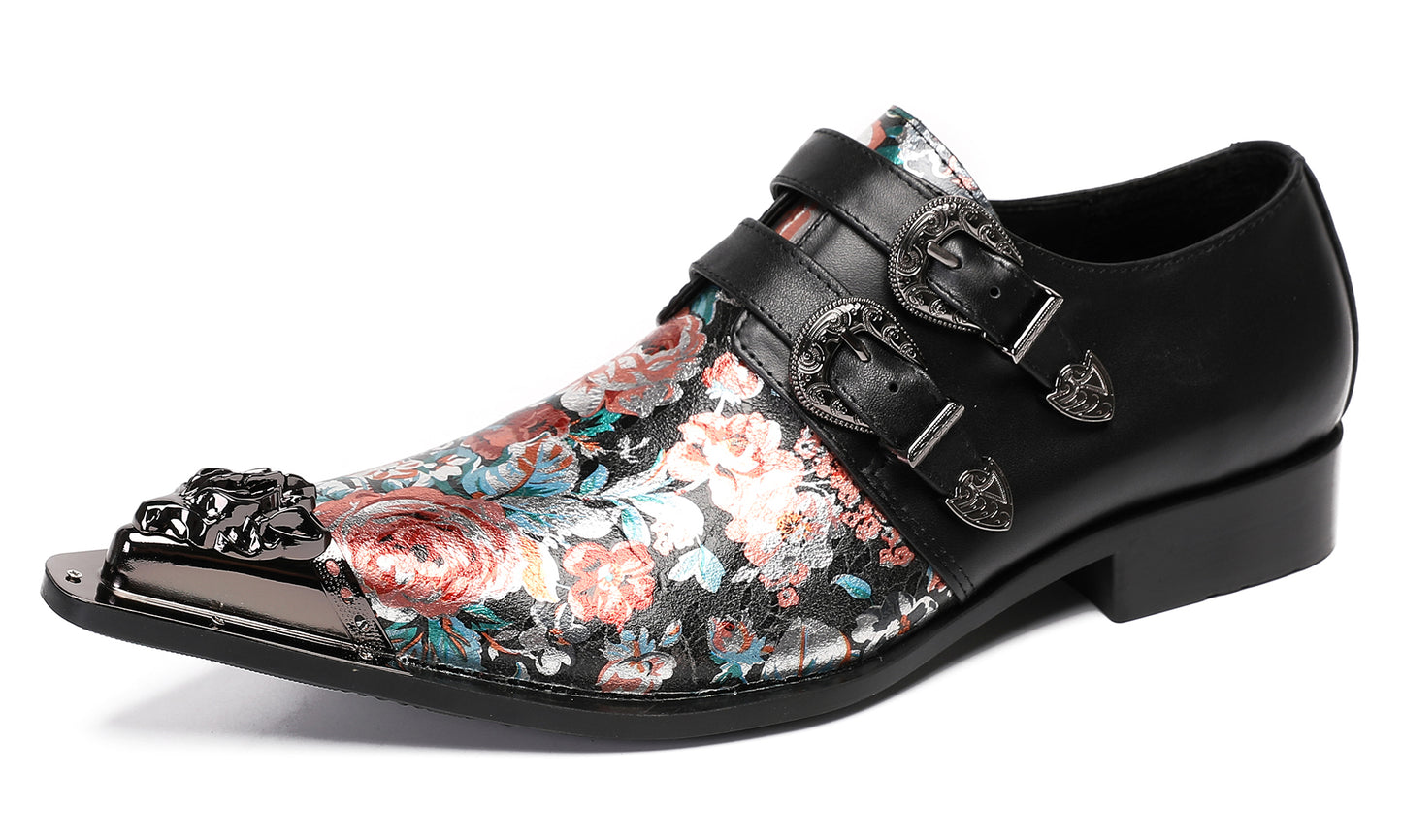 Mens Metal-Tip Toe Buckle Prom Slip On Western Loafers