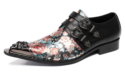 Mens Metal-Tip Toe Buckle Prom Slip On Western Loafers