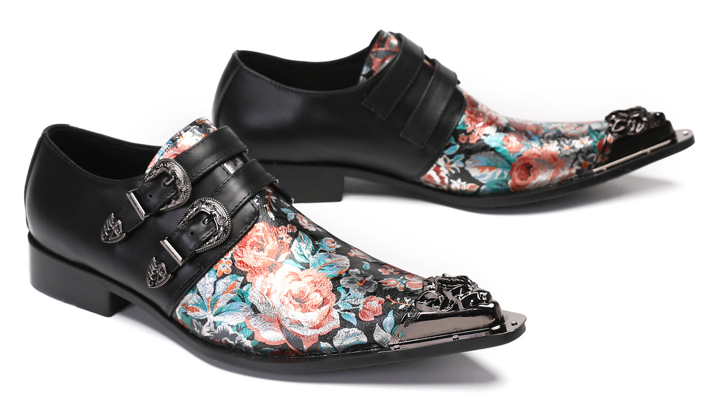 Mens Metal-Tip Toe Buckle Prom Slip On Western Loafers