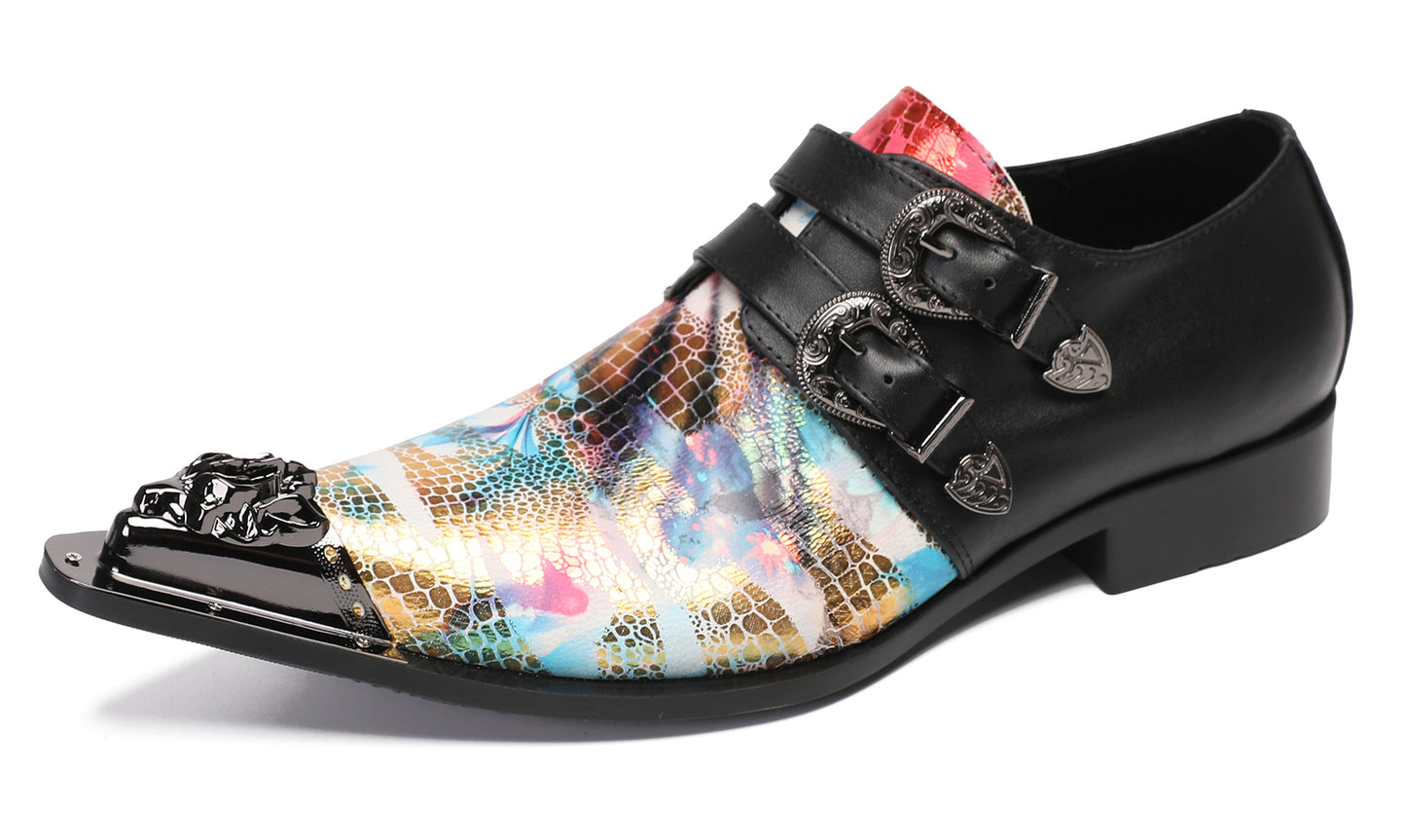 Mens Metal-Tip Toe Buckle Prom Slip On Western Loafers