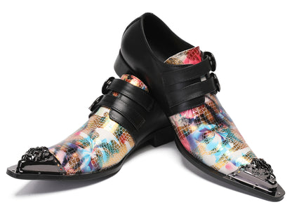 Mens Metal-Tip Toe Buckle Prom Slip On Western Loafers