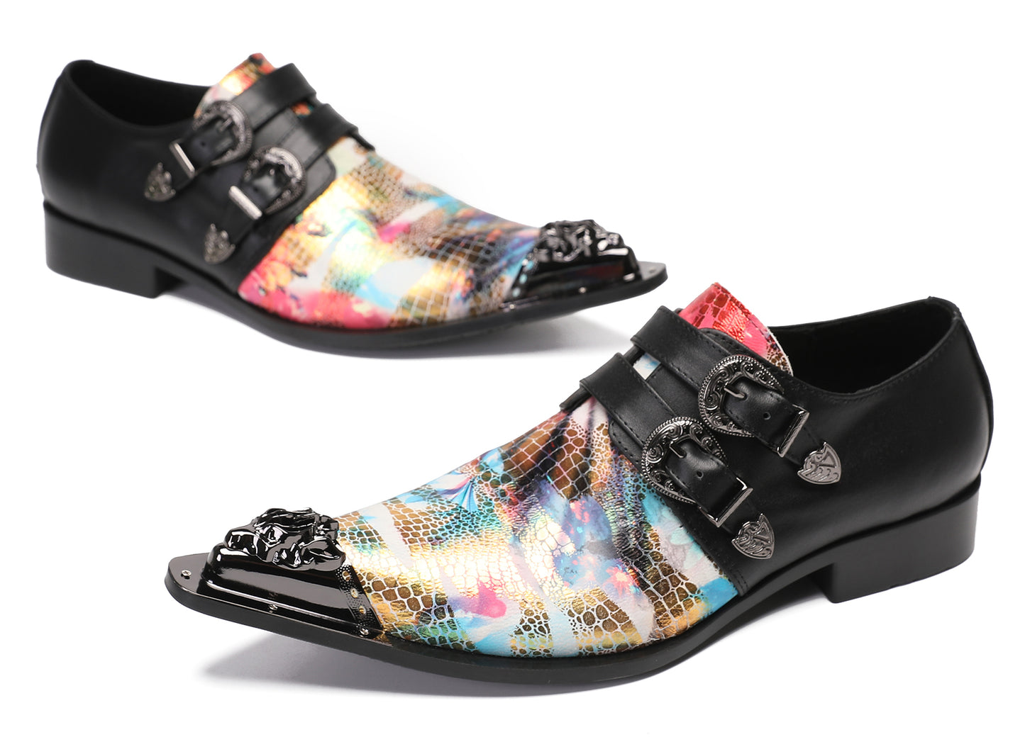 Mens Metal-Tip Toe Buckle Prom Slip On Western Loafers