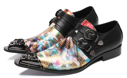Mens Metal-Tip Toe Buckle Prom Slip On Western Loafers