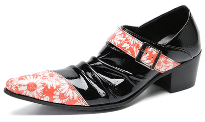 Mens Genunie Leather Casual Dress Slip On Buckle Two Tone Heel Loafers
