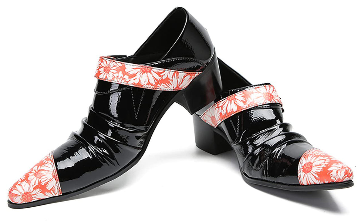 Mens Genunie Leather Casual Dress Slip On Buckle Two Tone Heel Loafers