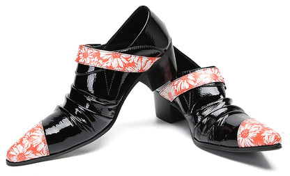 Mens Genunie Leather Casual Dress Slip On Buckle Two Tone Heel Loafers