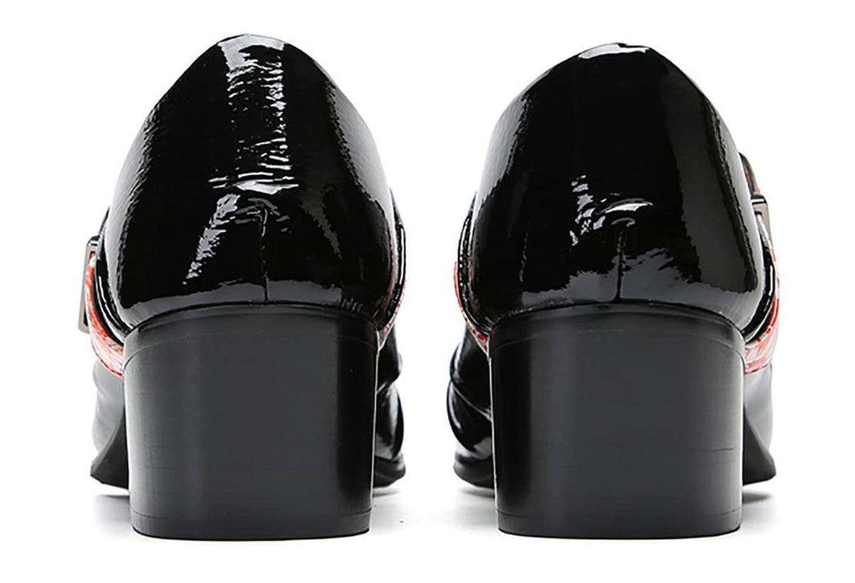 Mens Genunie Leather Casual Dress Slip On Buckle Two Tone Heel Loafers