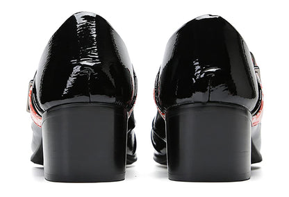 Mens Genunie Leather Casual Dress Slip On Buckle Two Tone Heel Loafers
