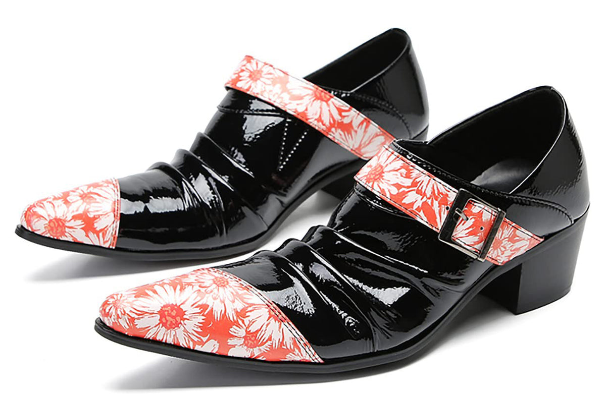 Mens Genunie Leather Casual Dress Slip On Buckle Two Tone Heel Loafers