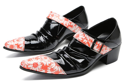 Mens Genunie Leather Casual Dress Slip On Buckle Two Tone Heel Loafers