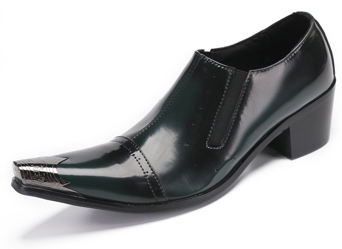 Mens Dress Slip On Disco Party Heel Metal Tip Toe Western Loafers