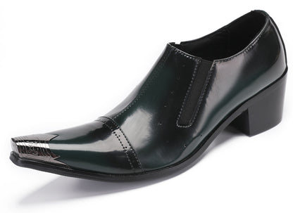 Mens Dress Slip On Disco Party Heel Metal Tip Toe Western Loafers