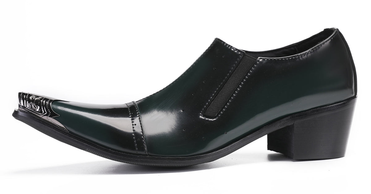 Mens Dress Slip On Disco Party Heel Metal Tip Toe Western Loafers