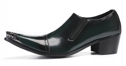 Mens Dress Slip On Disco Party Heel Metal Tip Toe Western Loafers