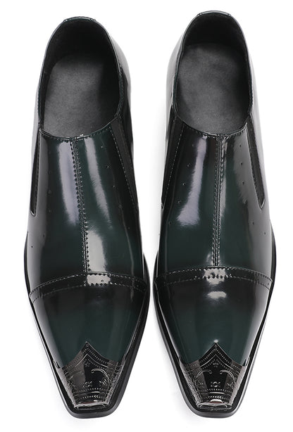 Mens Dress Slip On Disco Party Heel Metal Tip Toe Western Loafers