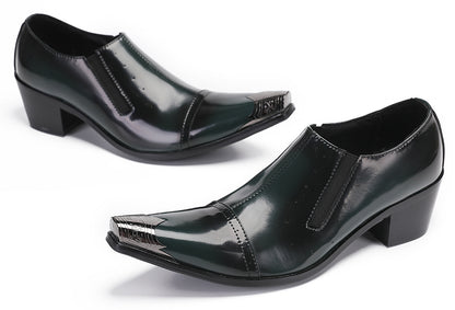 Mens Dress Slip On Disco Party Heel Metal Tip Toe Western Loafers