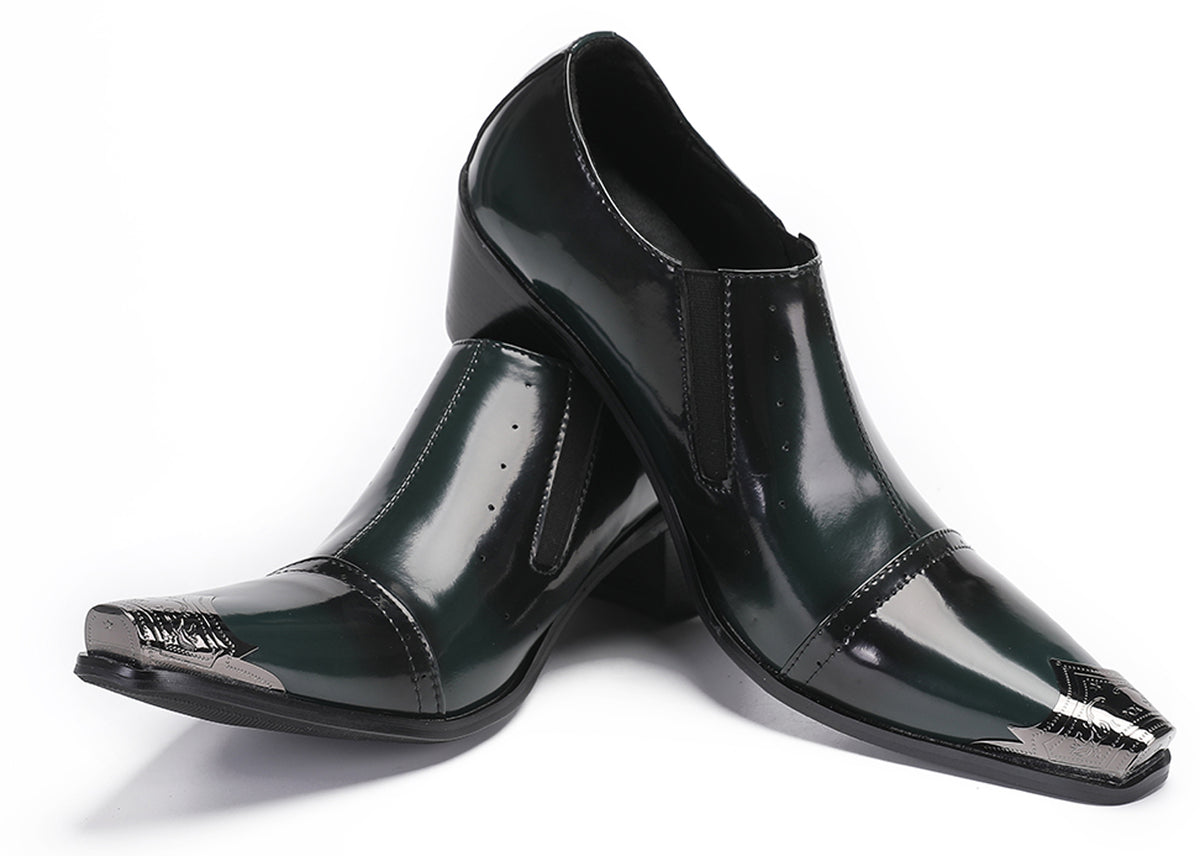 Mens Dress Slip On Disco Party Heel Metal Tip Toe Western Loafers