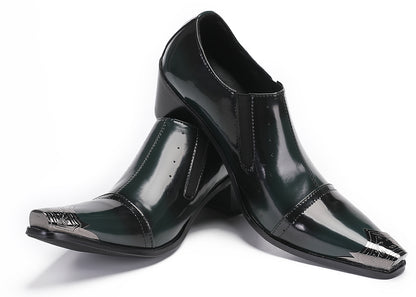 Mens Dress Slip On Disco Party Heel Metal Tip Toe Western Loafers