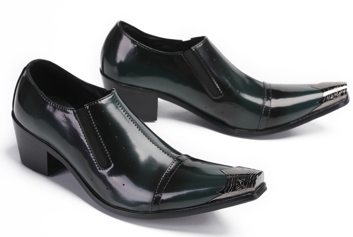 Mens Dress Slip On Disco Party Heel Metal Tip Toe Western Loafers