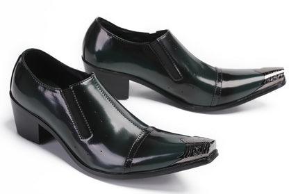 Mens Dress Slip On Disco Party Heel Metal Tip Toe Western Loafers