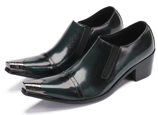 Mens Dress Slip On Disco Party Heel Metal Tip Toe Western Loafers