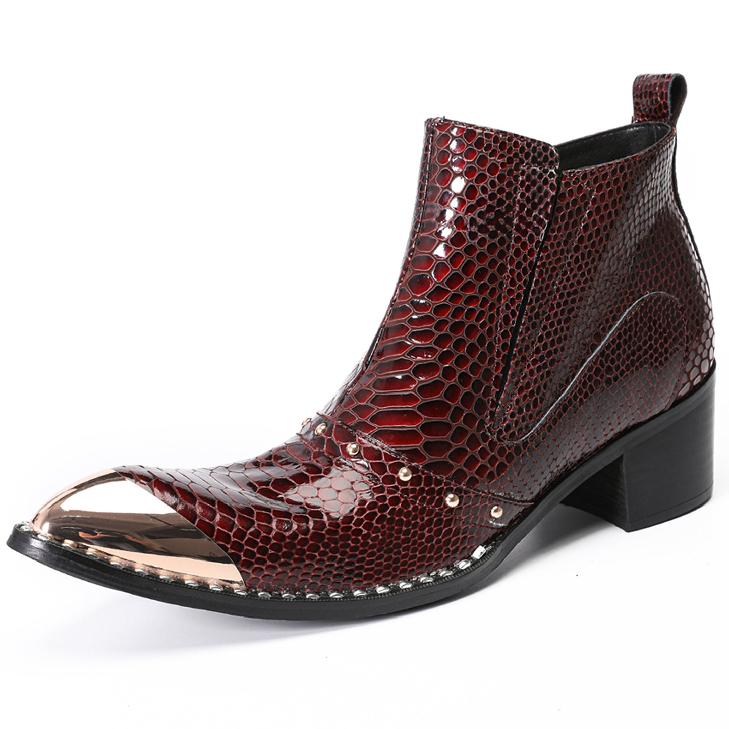 Mens Crocodile Embossed Leather Metal Toe Ankle Western Boots
