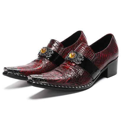 Mens Crocodile Embossed Leather Loafers Metal Toe Dress Shoes
