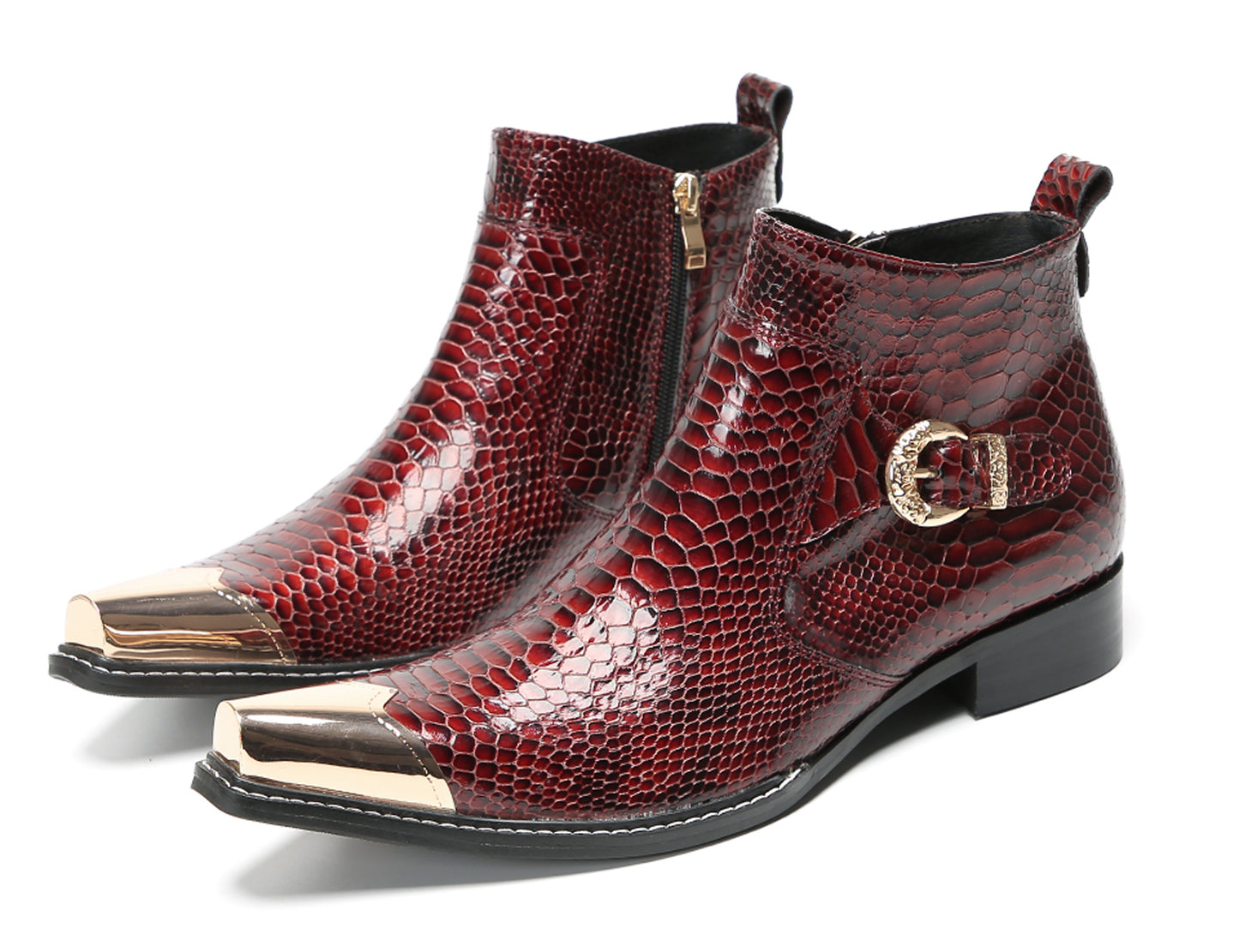 Mens Luxury Handmade Metal Pointed Toe Snakeskin Ankles Western Boots