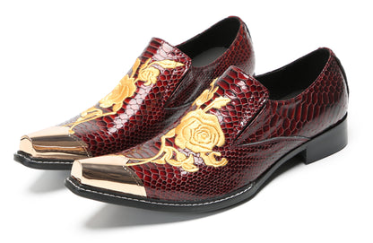 Mens Embroidered Gold Metal Toe Dress Western Loafers