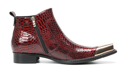 Mens Luxury Handmade Metal Pointed Toe Snakeskin Ankles Western Boots
