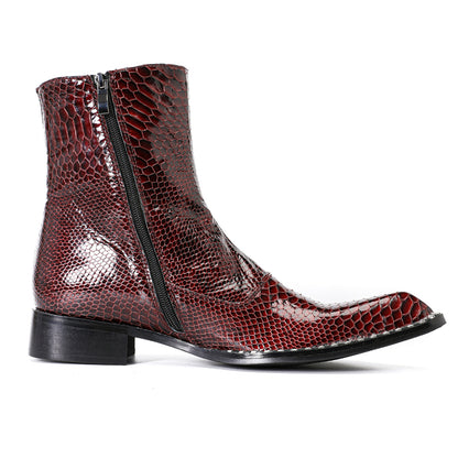 Mens Croc-Embossed Leather Buckle Cowboy Ankle Boots