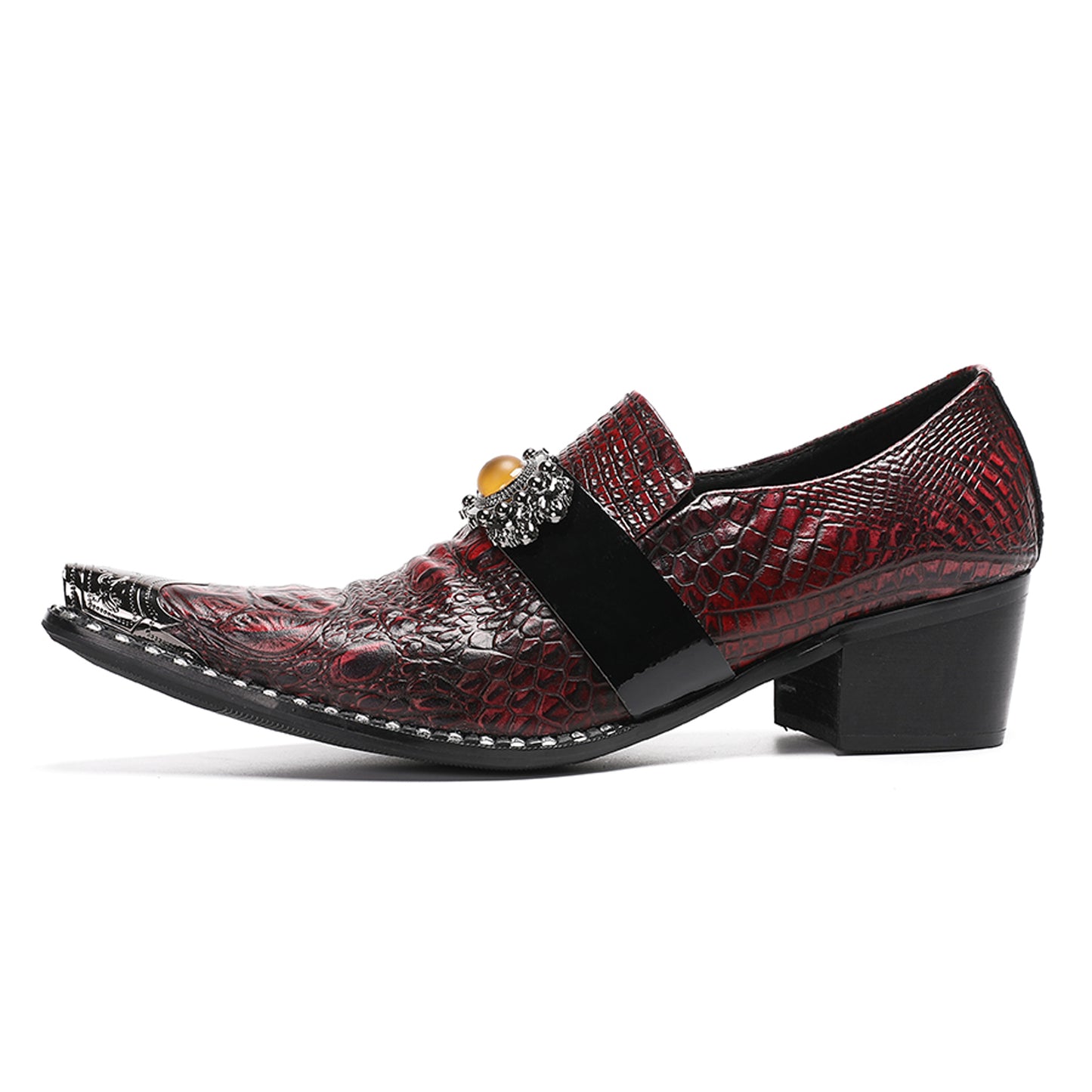 Mens Crocodile Embossed Leather Loafers Metal Toe Dress Shoes