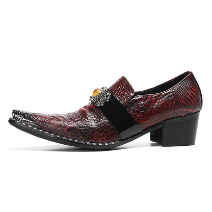 Mens Crocodile Embossed Leather Loafers Metal Toe Dress Shoes