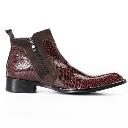 Mens Handmade Top-Grain Leather Zip Western Cowboy Ankle Boots