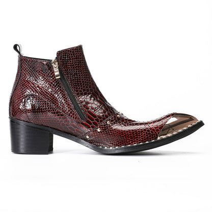 Mens Crocodile Embossed Leather Metal Toe Ankle Western Boots
