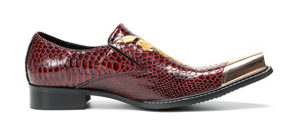 Mens Embroidered Gold Metal Toe Dress Western Loafers