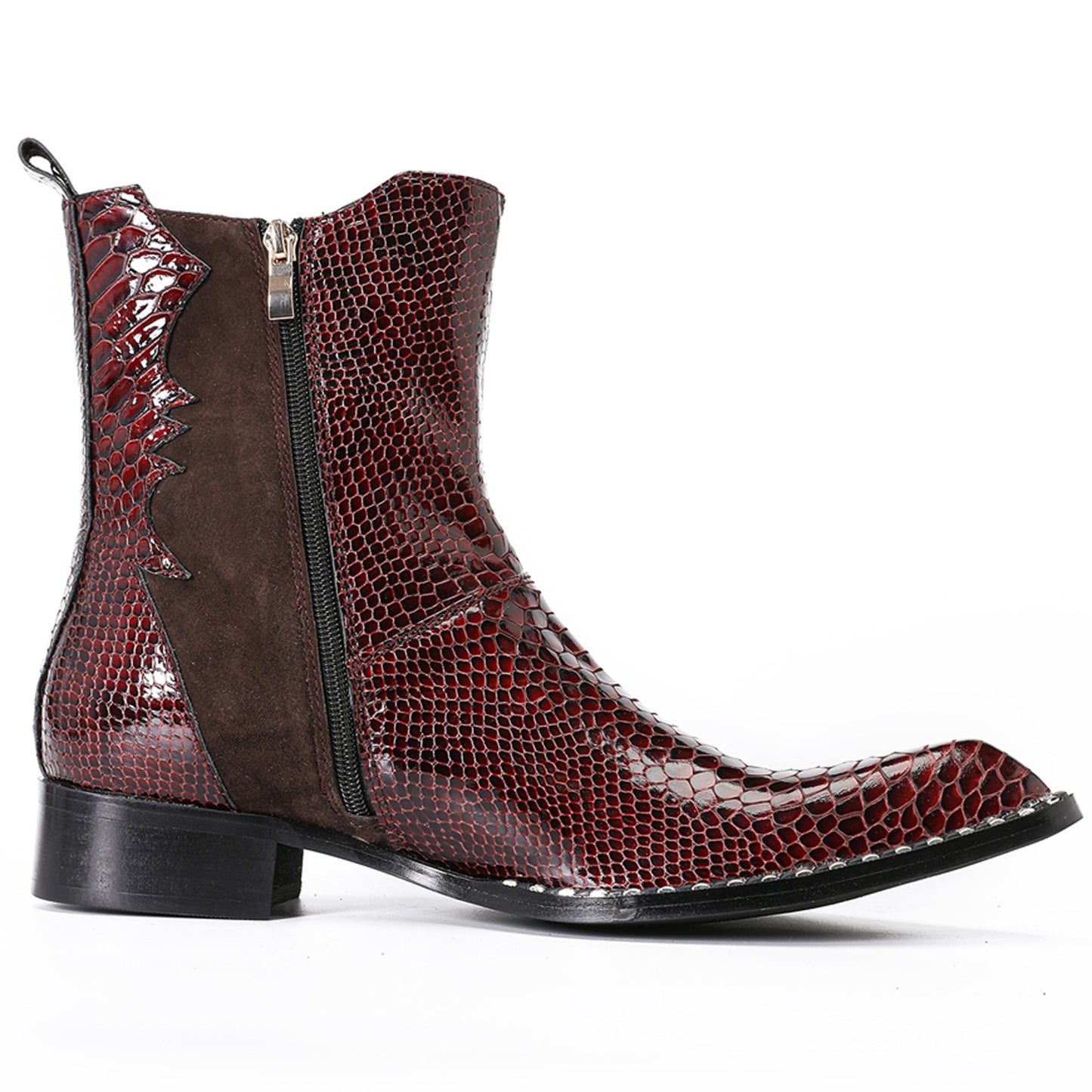 Mens Handmade Top-Grain Leather Croc-Embossed Western Cowboy Ankle Boots