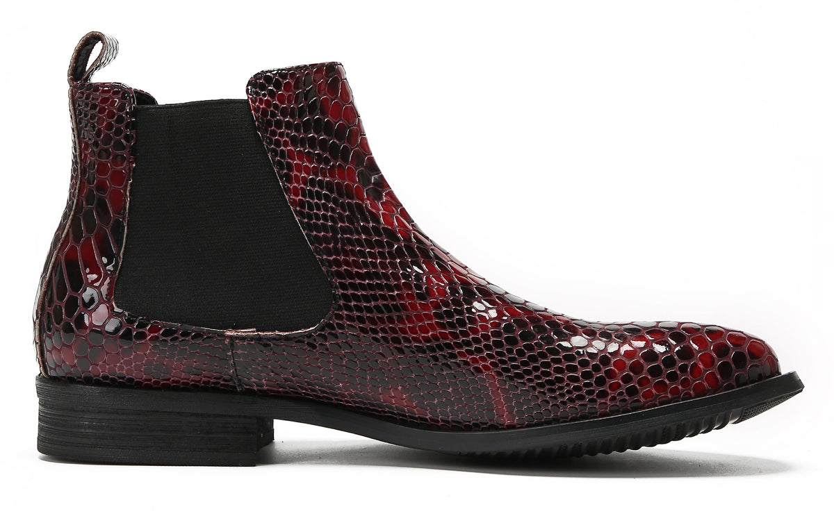 Mens Snakeskin Pattern Genuine Leather Zipper Beads Ankles Boots