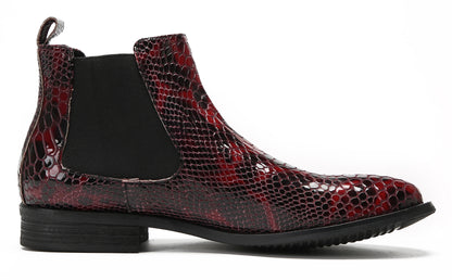 Mens Snakeskin Pattern Genuine Leather Zipper Beads Ankles Boots