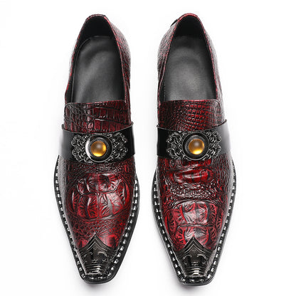 Mens Crocodile Embossed Leather Loafers Metal Toe Dress Shoes