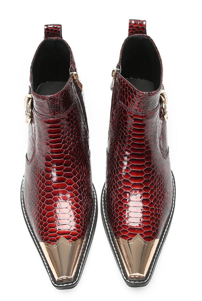 Mens Luxury Handmade Metal Pointed Toe Snakeskin Ankles Western Boots
