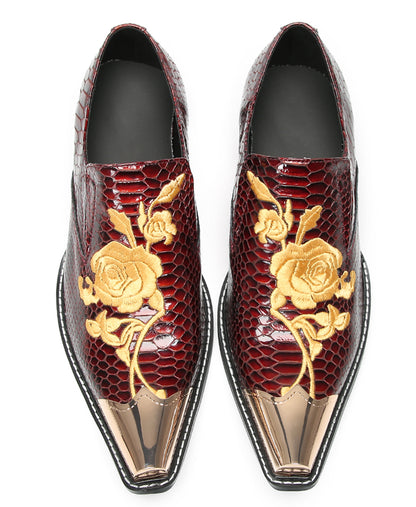 Mens Embroidered Gold Metal Toe Dress Western Loafers
