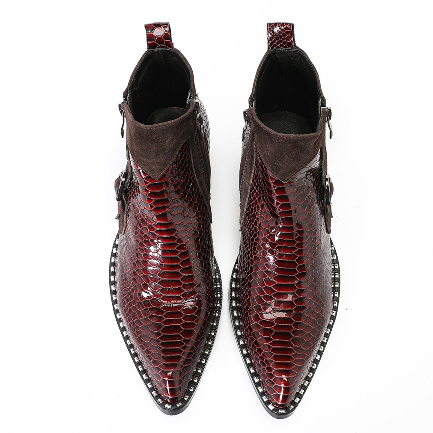 Mens Handmade Top-Grain Leather Zip Western Cowboy Ankle Boots