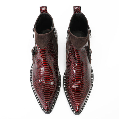 Mens Handmade Top-Grain Leather Zip Western Cowboy Ankle Boots