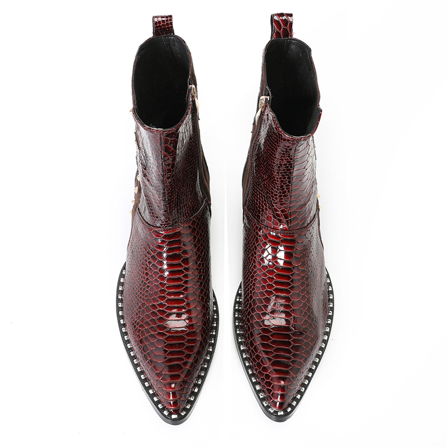 Mens Handmade Top-Grain Leather Croc-Embossed Western Cowboy Ankle Boots